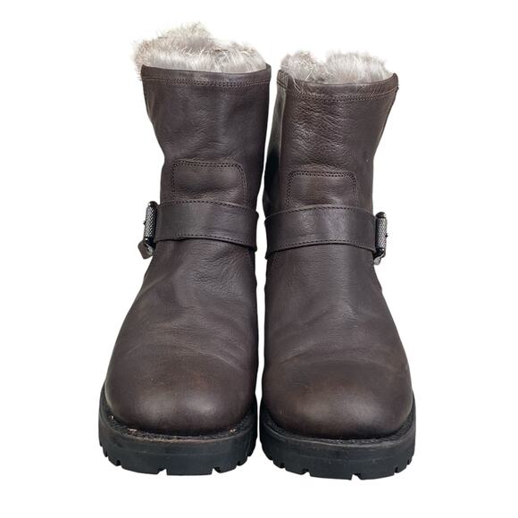 Frye Women’s Natalie Brown Leather Fur Lined Engineer Boot Size US 7.5 - Picture 7 of 14